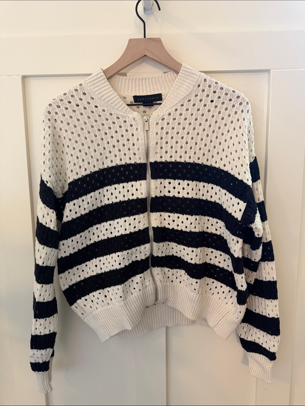 Sanctuary Ivory Open-Knit Zip Cardigan